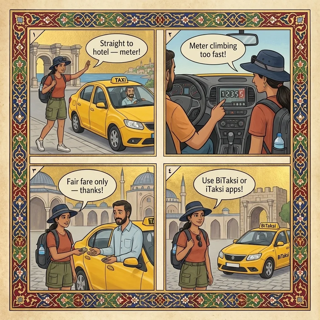 The Kaleiçi Taxi Meter Trick — comic illustration