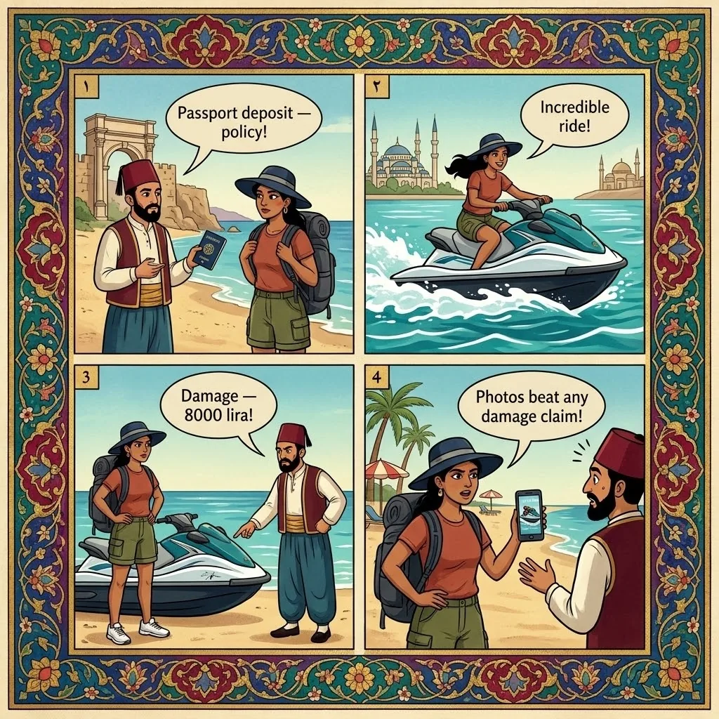 The Konyaalti Jet-Ski Damage Charge — comic illustration