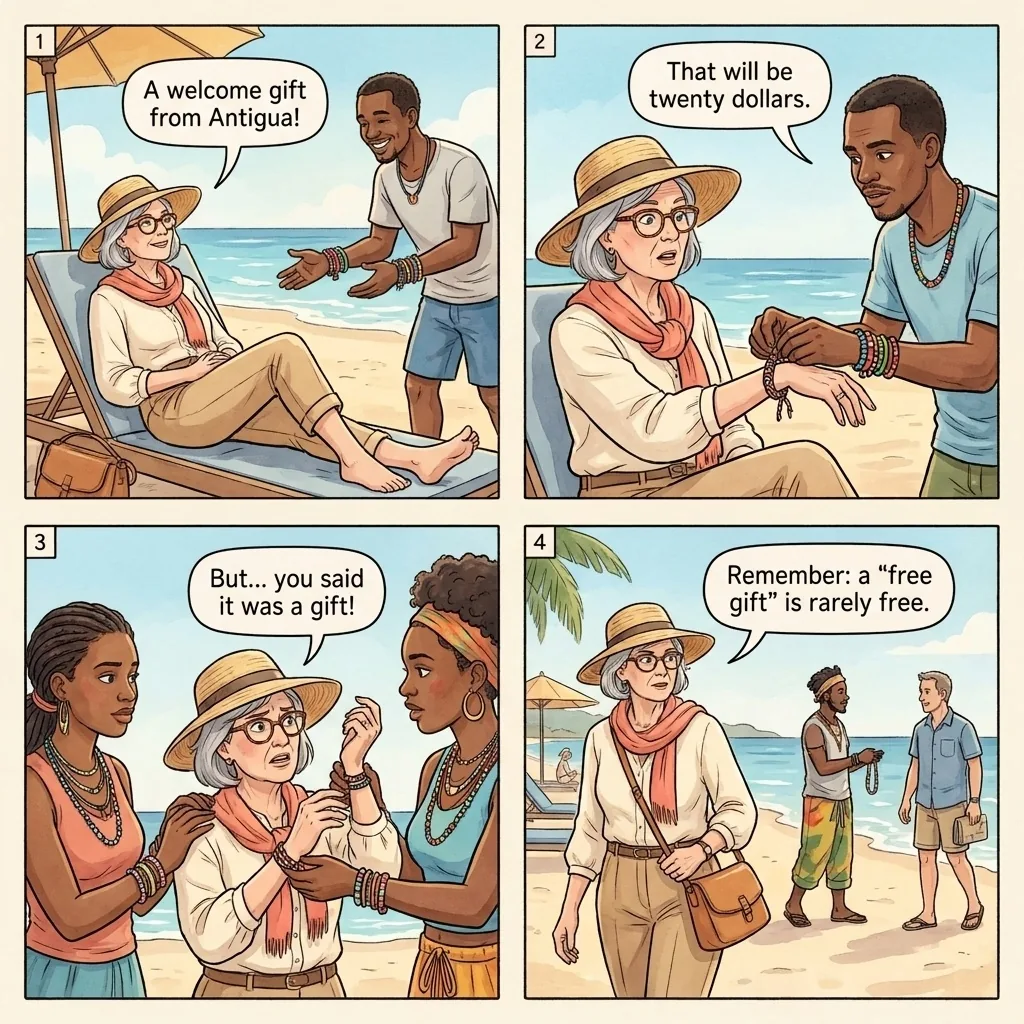 Beach Vendor Pressure Sell — comic illustration