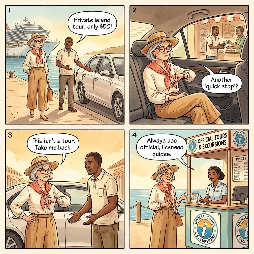 Fake Tour Guide Diversion — comic illustration