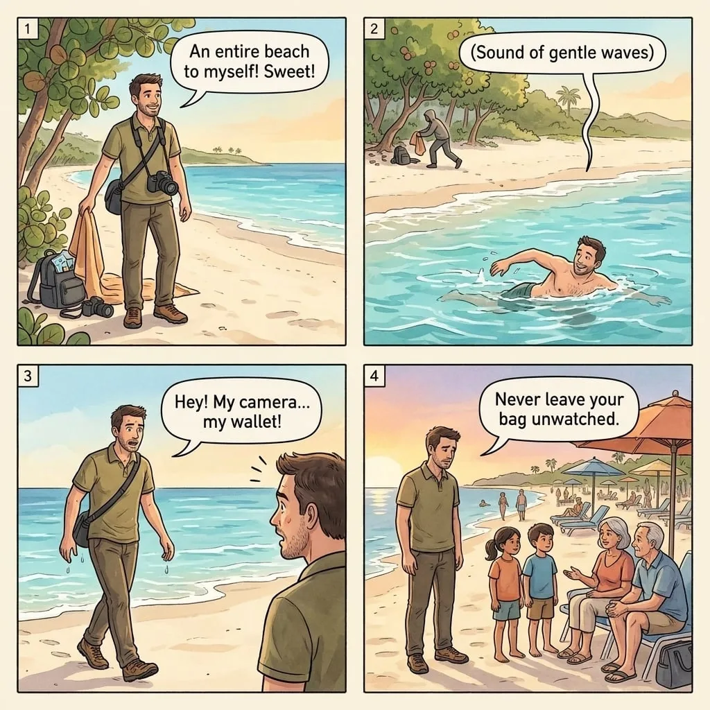 Little Ffryes Beach Robbery — comic illustration