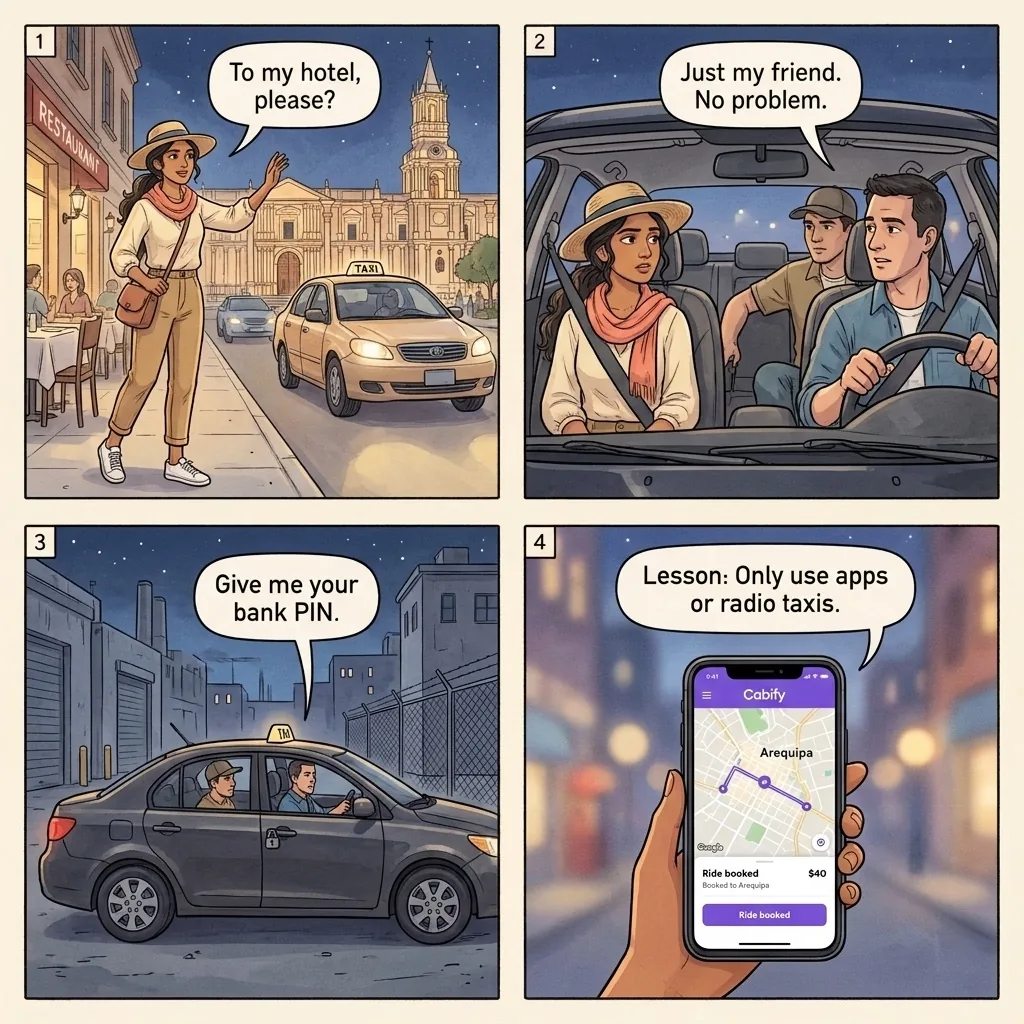 The Arequipa Express-Kidnapping Street Taxi — comic illustration