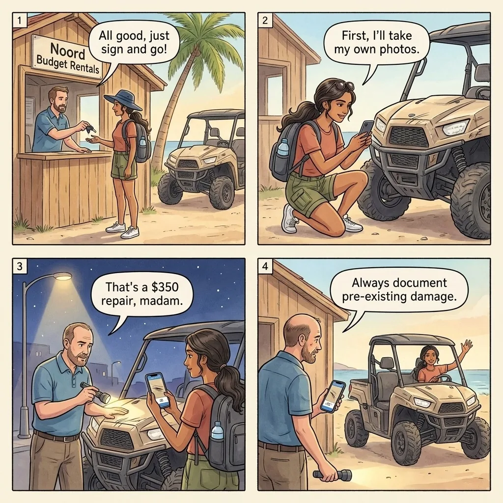 Noord Budget Rental-Agency Phantom-Damage Shakedown — comic illustration