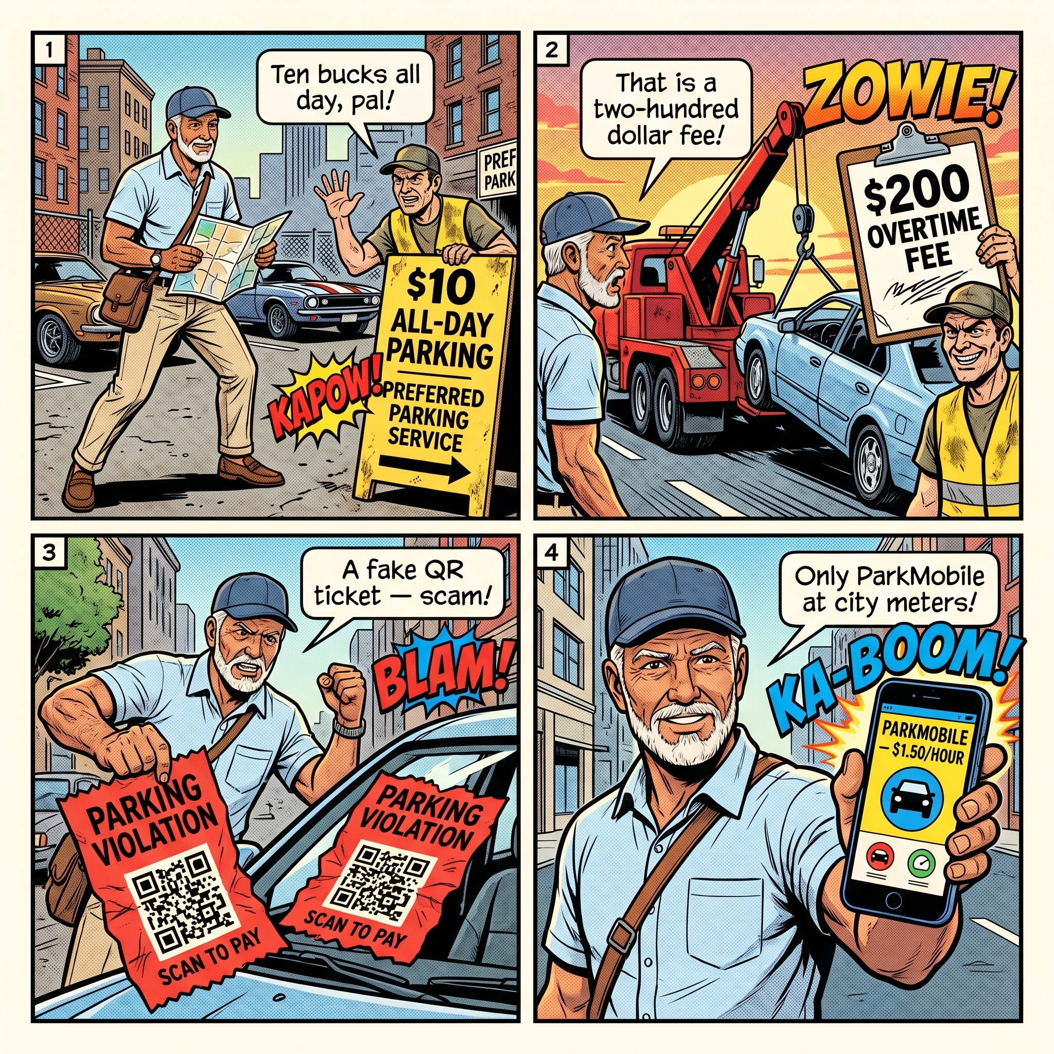 Asheville Downtown Parking Scam & 'Preferred Parking Service LLC' — comic illustration