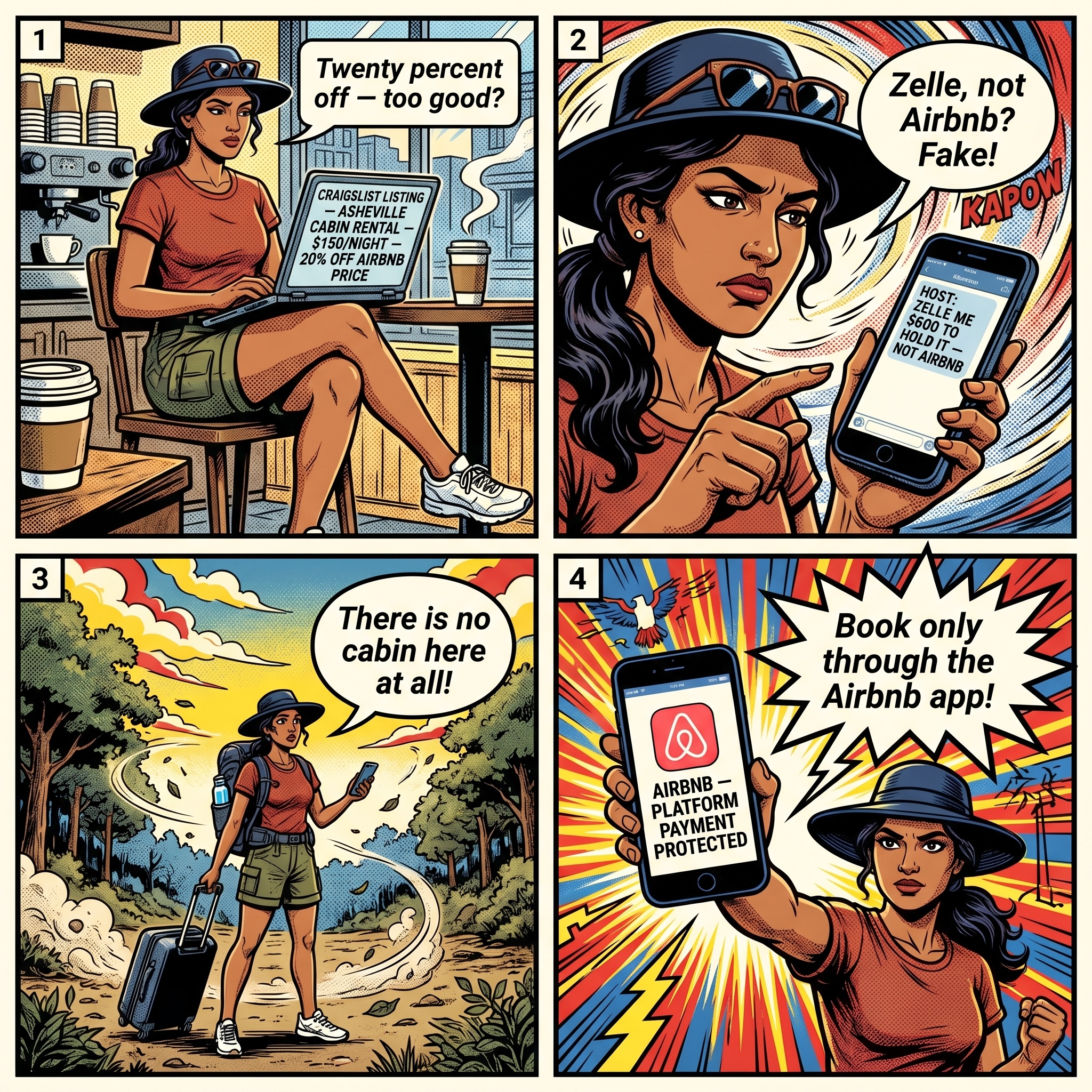 Asheville STR & Airbnb Post-Helene Booking Fraud — comic illustration