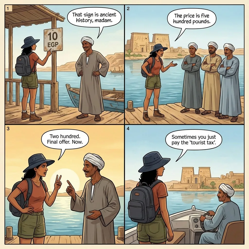 The Philae Temple Boat Gouge — comic illustration