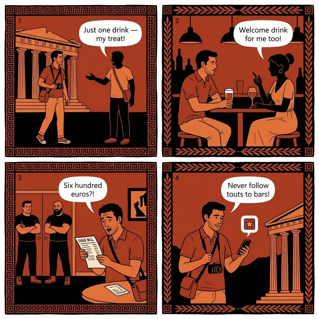 'Friendly Local' Plaka & Monastiraki Bar Invitation — comic illustration