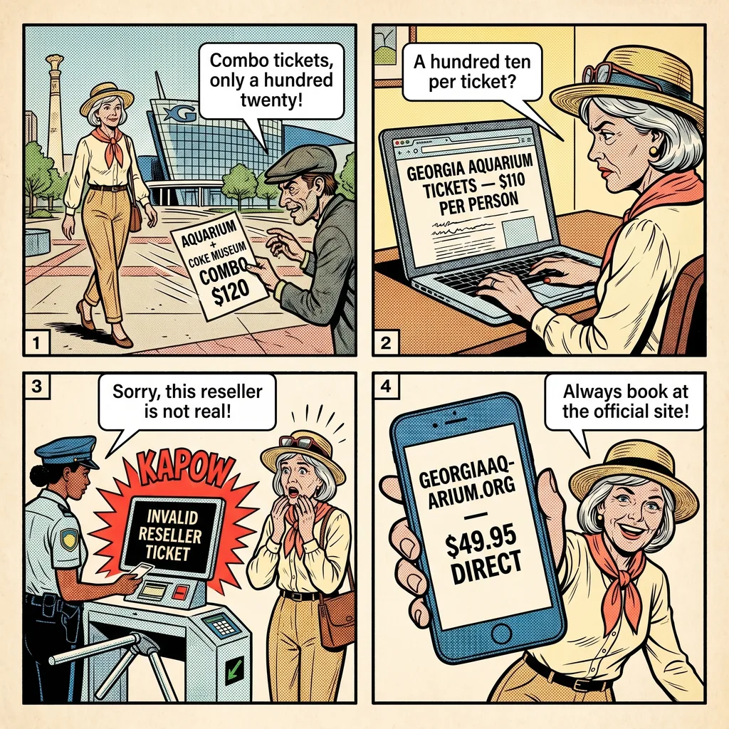 Georgia Aquarium & Coca-Cola Museum Reseller Scams — comic illustration