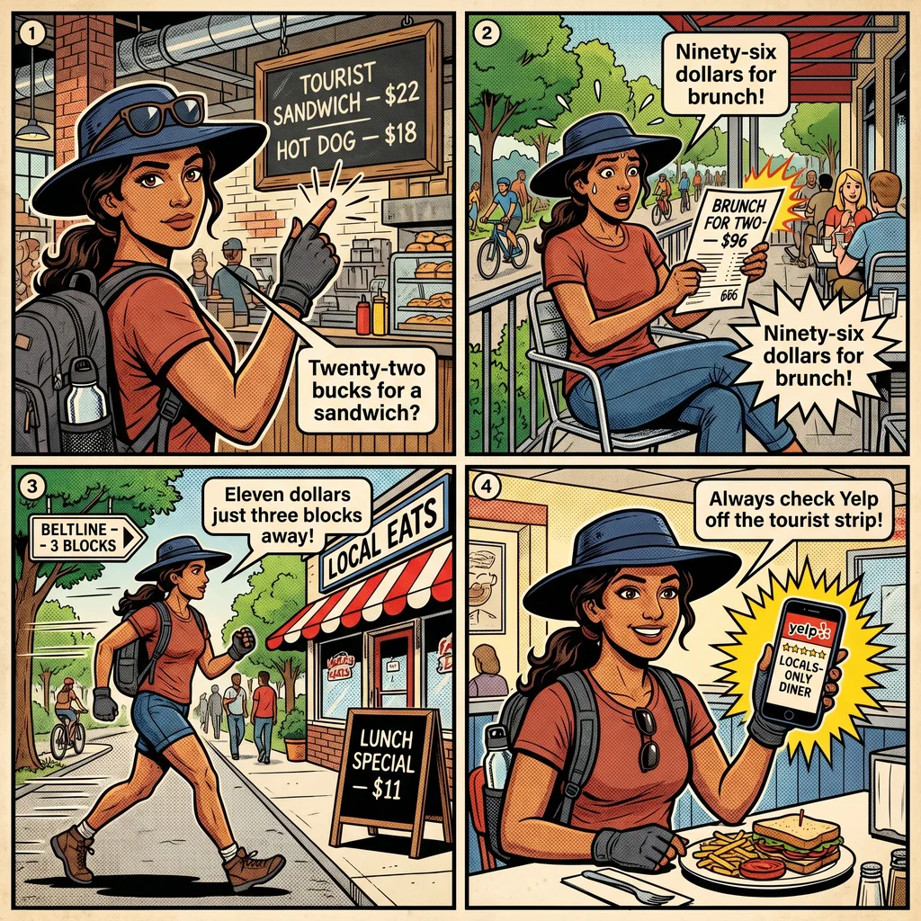 Ponce City Market & Beltline Tourist-Menu Overcharge — comic illustration