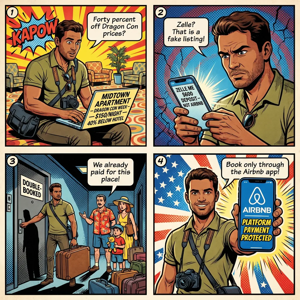 Atlanta Airbnb & Convention-Season Short-Term Rental Fraud — comic illustration
