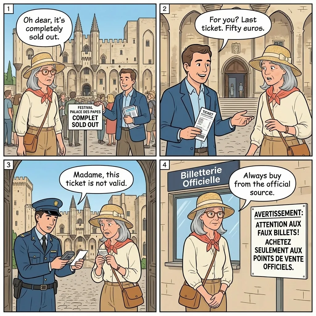 Festival d'Avignon Crowd Scams — comic illustration