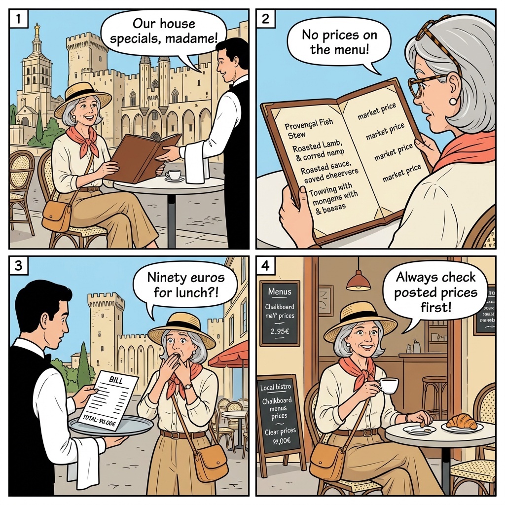 Restaurant Tourist Trap Overcharging — comic illustration