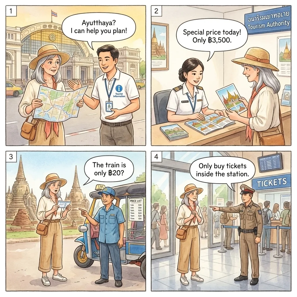 Fake 'Tourist Information Centre' Package Sale — comic illustration