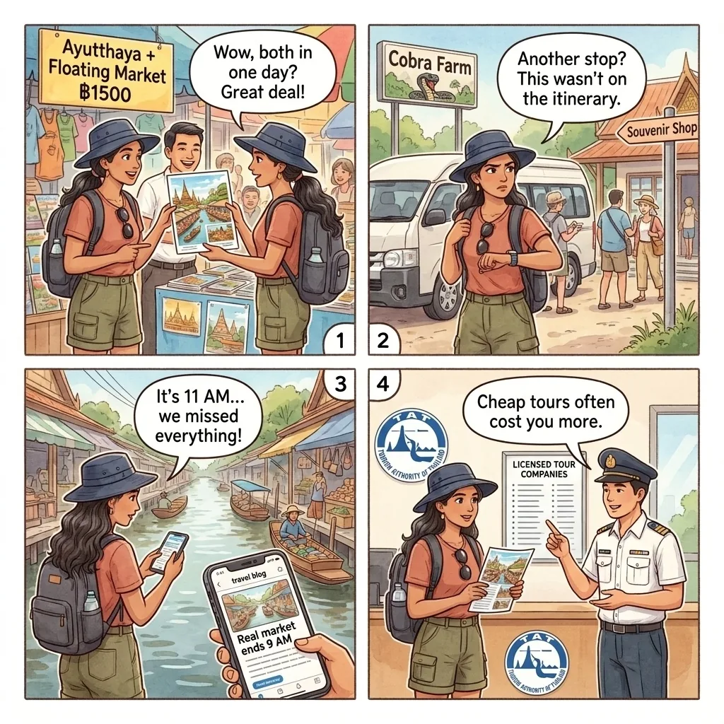 Floating Market Day-Trip Van Bait-and-Switch — comic illustration