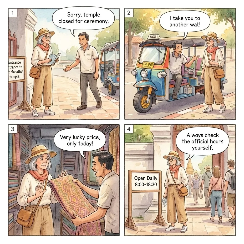 Temple 'Closed' Detour to Commission Shop — comic illustration