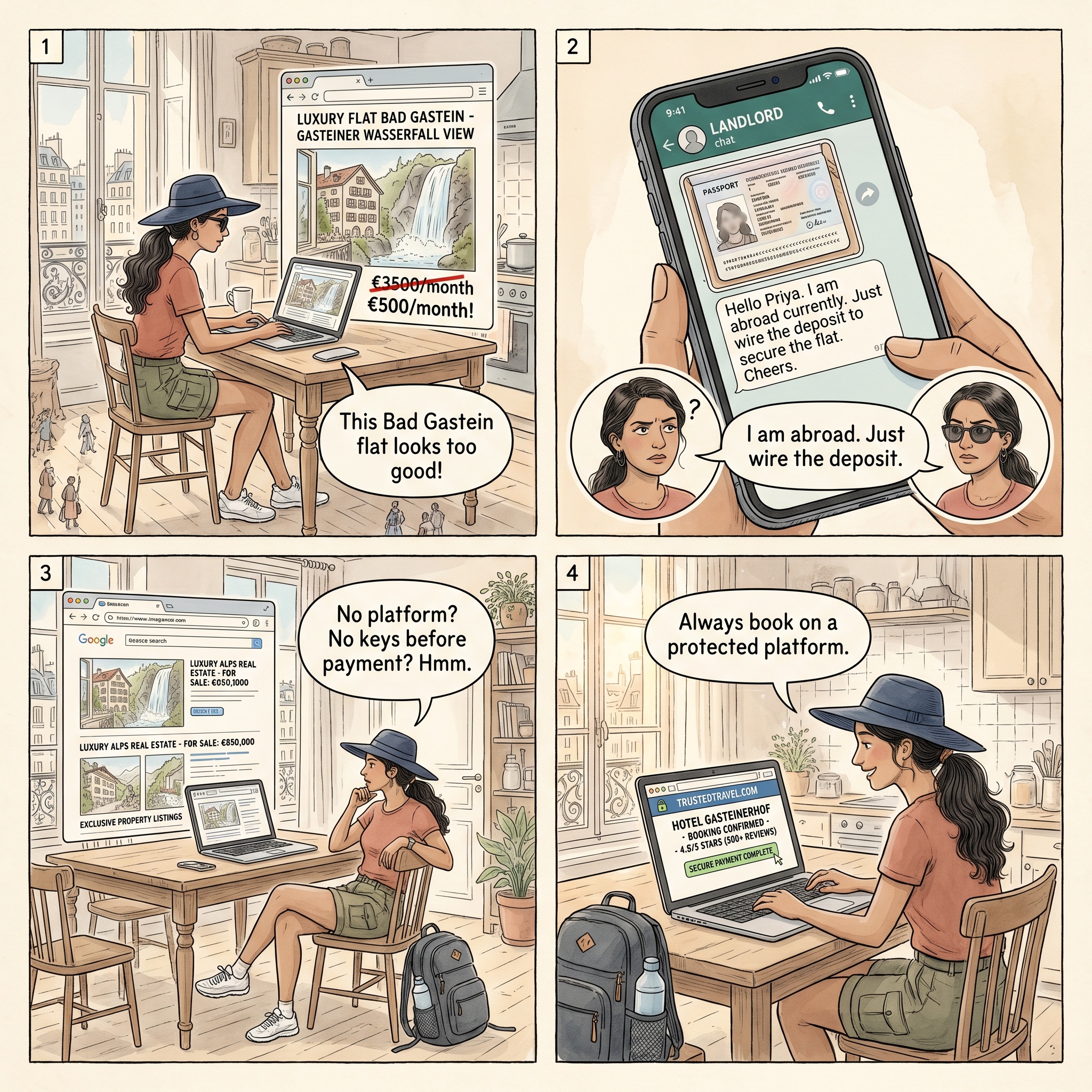 Fake Holiday-Apartment Listing Deposit Wire — comic illustration