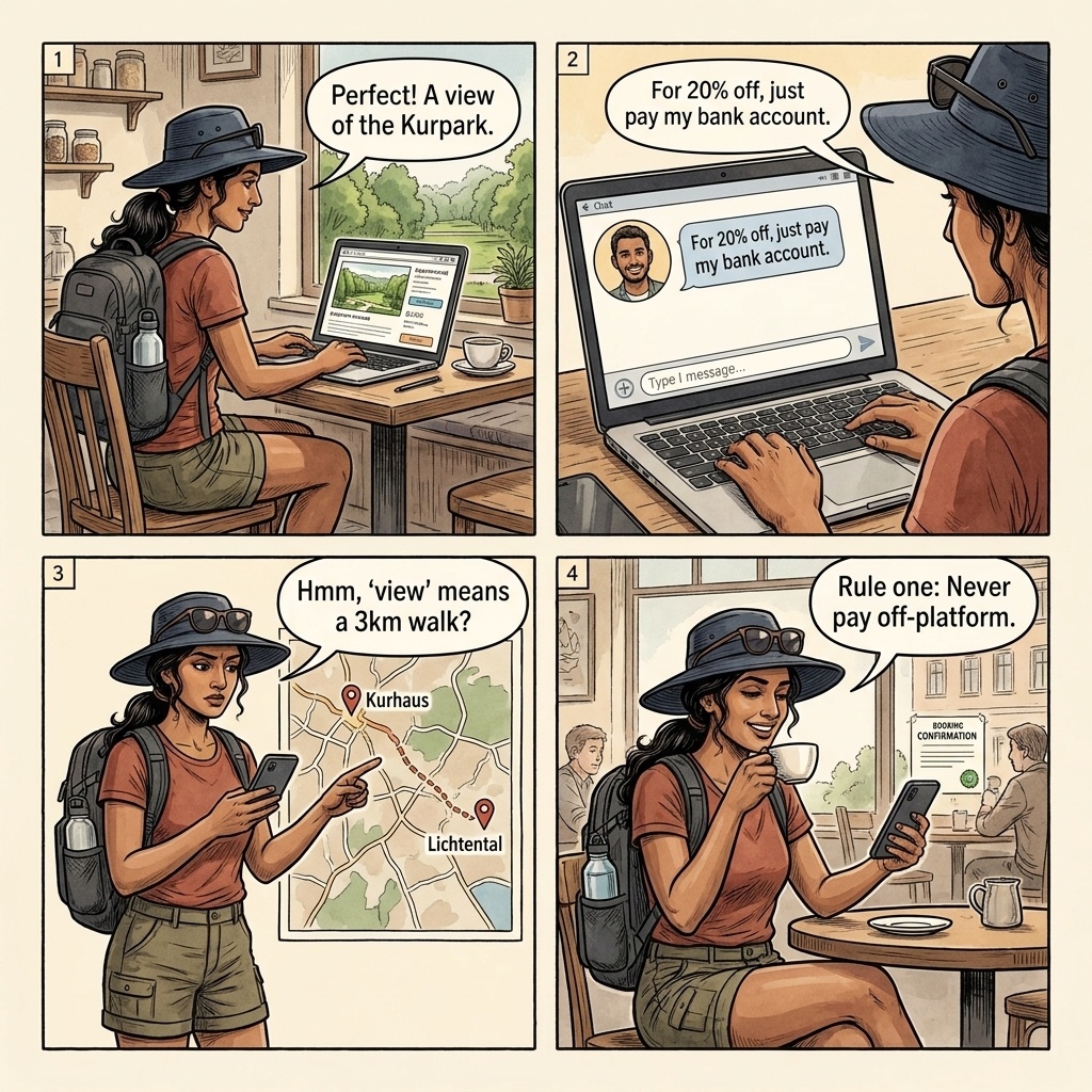 Baden-Baden STR & Kurhaus-Adjacent Accommodation Fraud — comic illustration