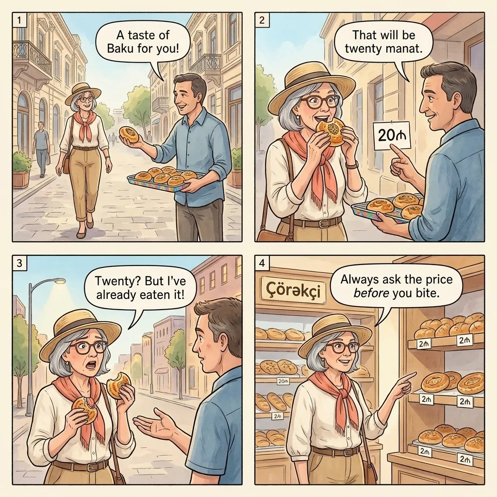 Nizami Street Vendor Overcharging — comic illustration