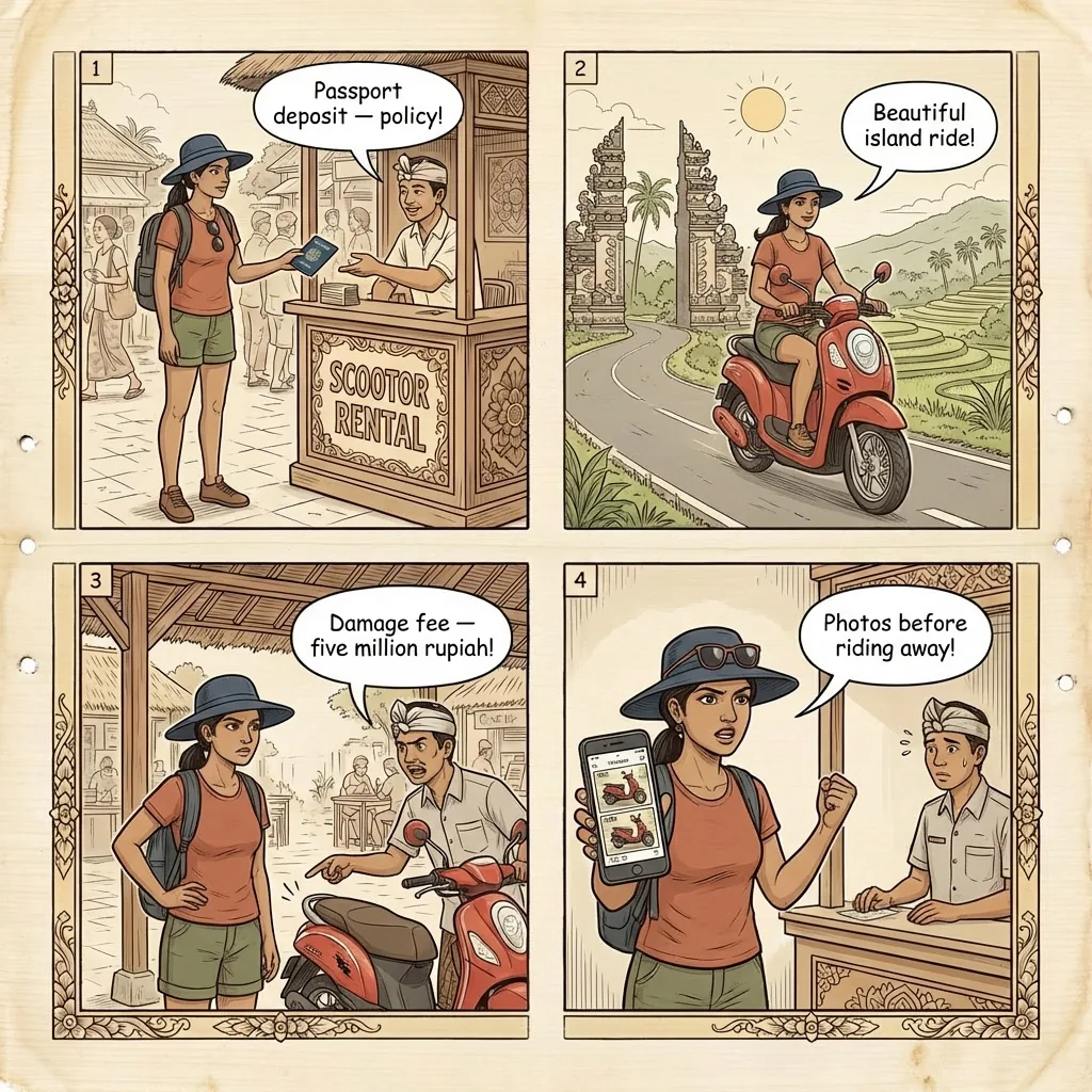 Traffic Police 'Bribe Shakedown' for Scooter Riders — comic illustration