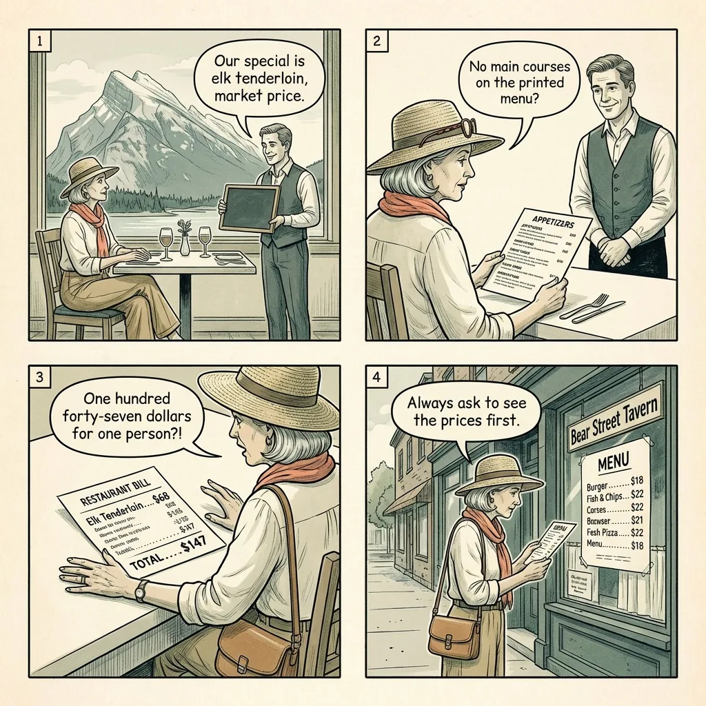 Banff Town Restaurant & Hotel Pricing Inflation — comic illustration