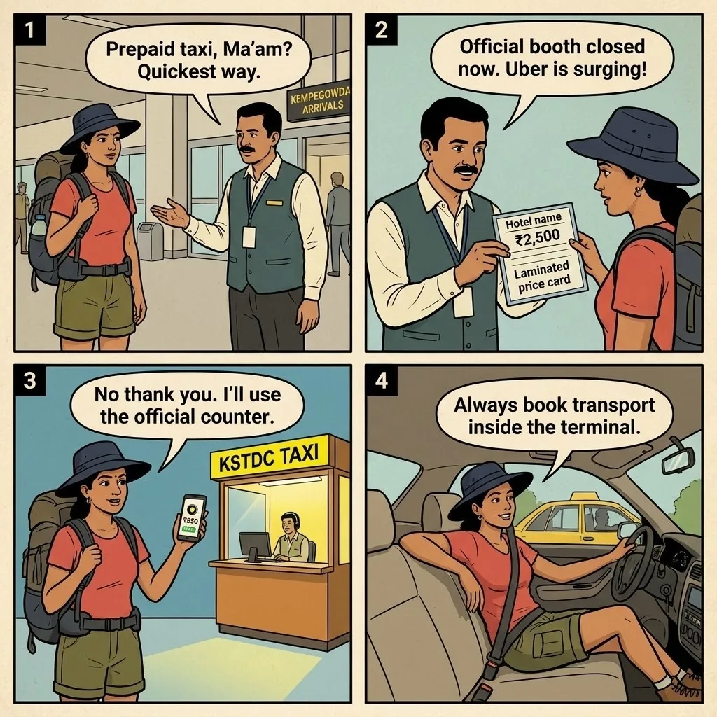 The Kempegowda Airport Prepaid-Tout Hustle — comic illustration