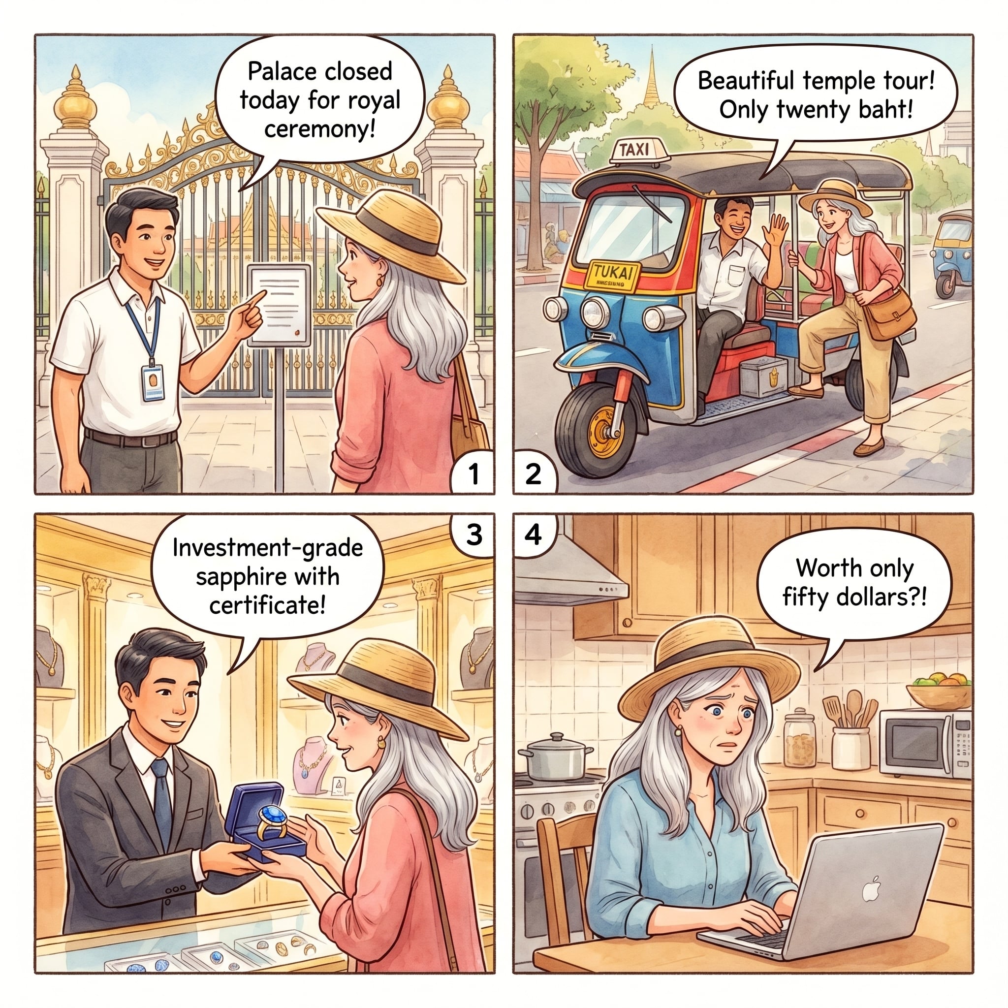 The “Grand Palace Closed Today” Tuk-Tuk — comic illustration