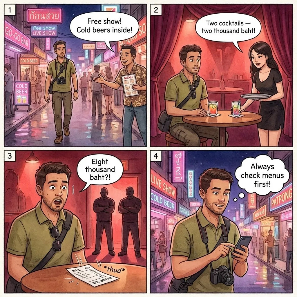 Patpong Ping Pong Show Drink Bill — comic illustration