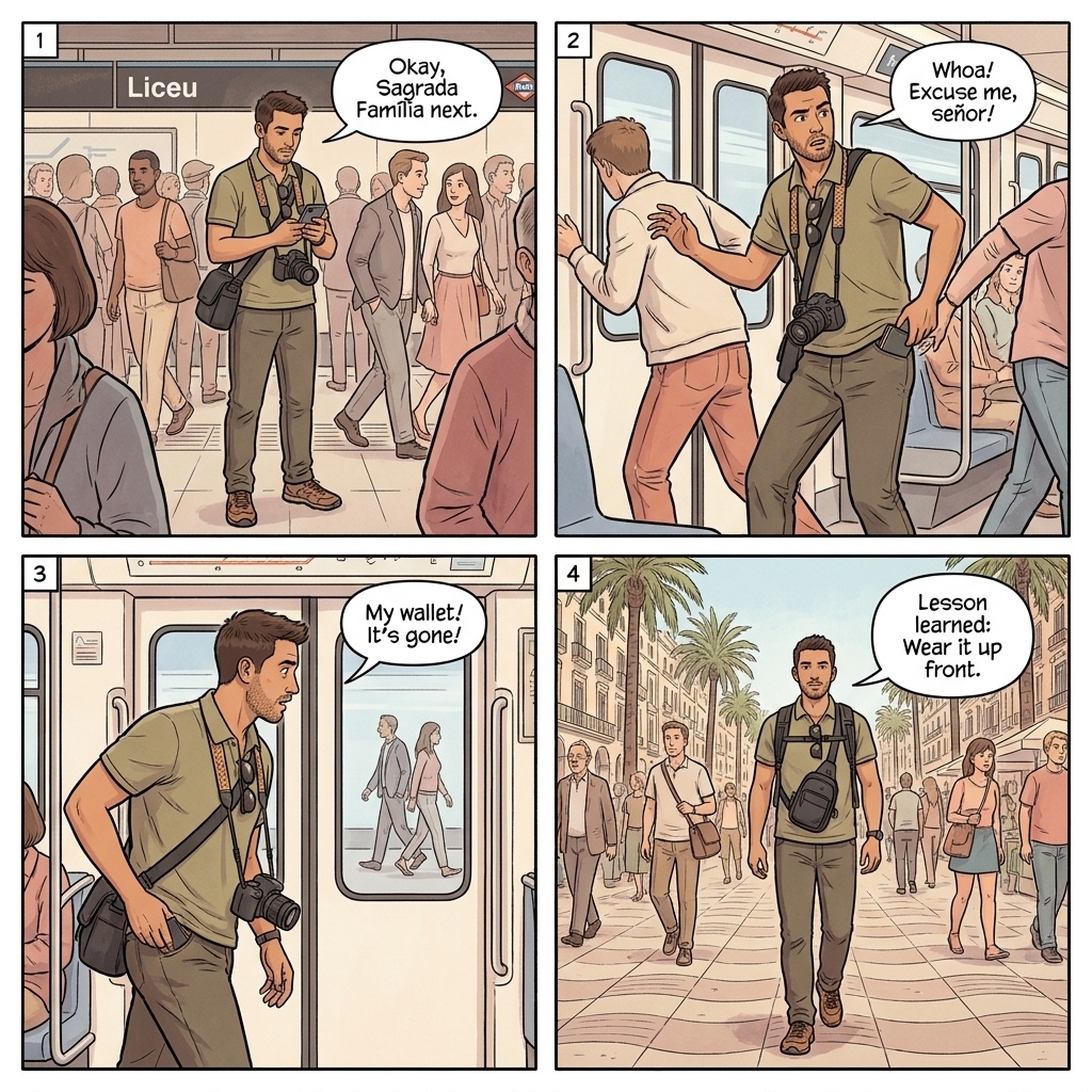 La Rambla Pickpocket Gangs — comic illustration