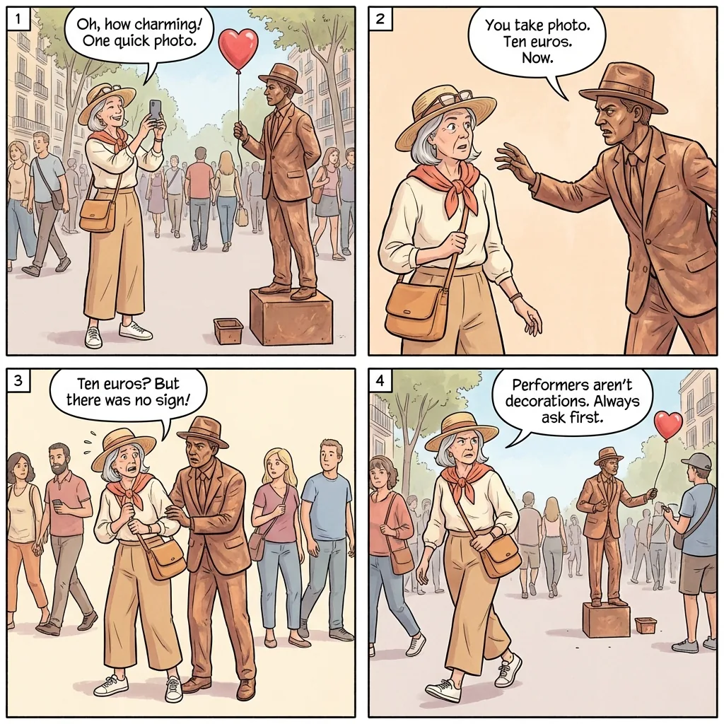 Street Performer Photo Trap — comic illustration