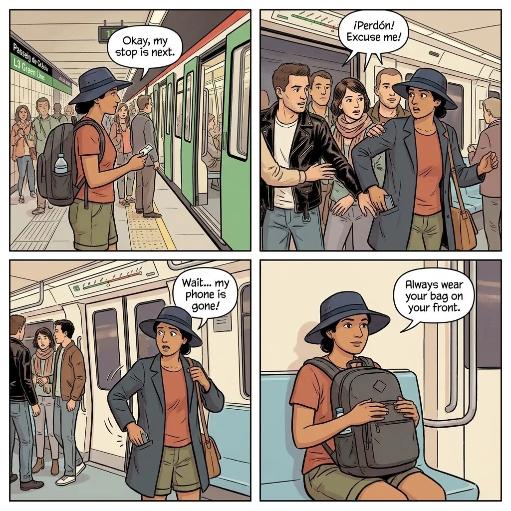 The Metro Crowding Pickpocket — comic illustration