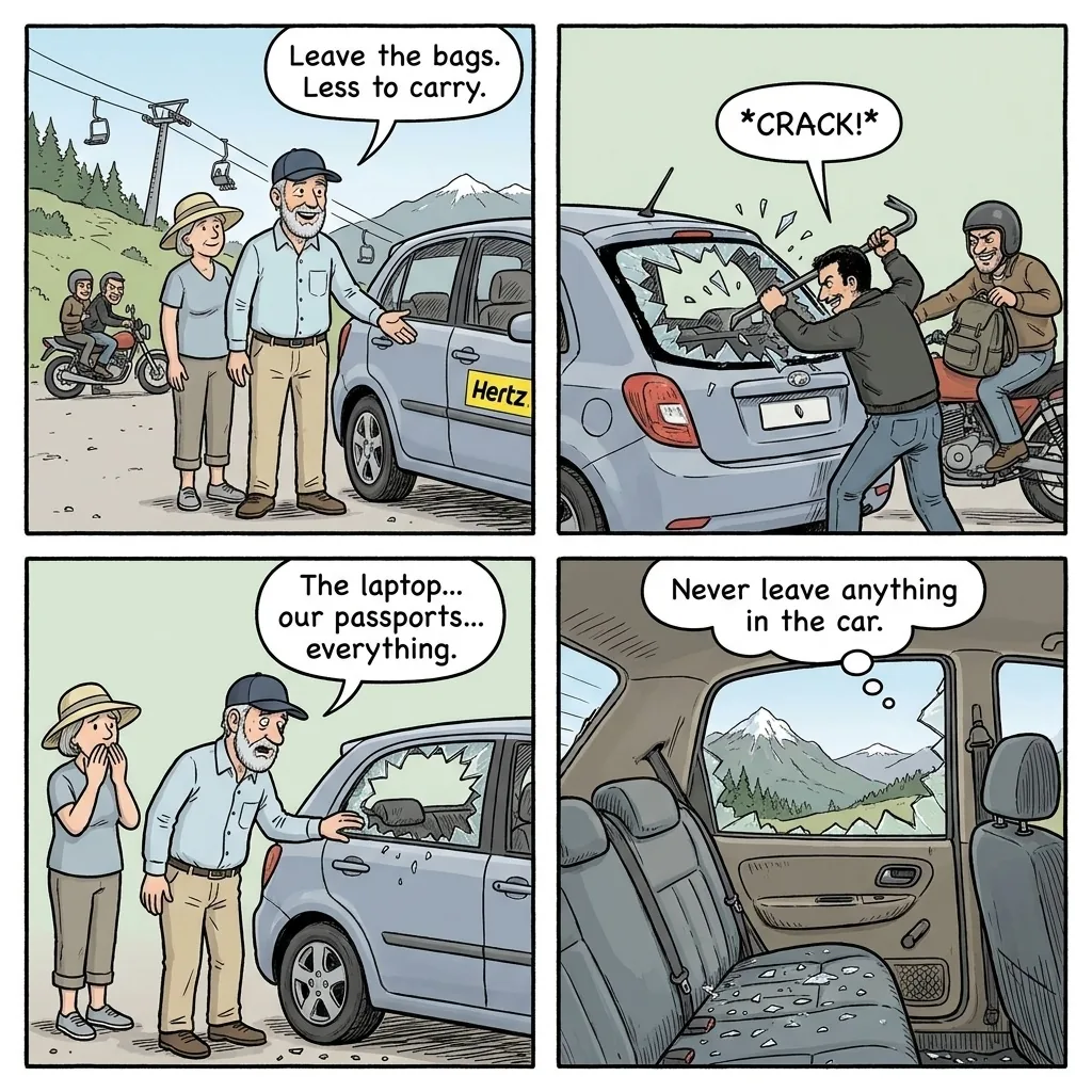 The Bariloche Rental-Car Smash-and-Grab — comic illustration