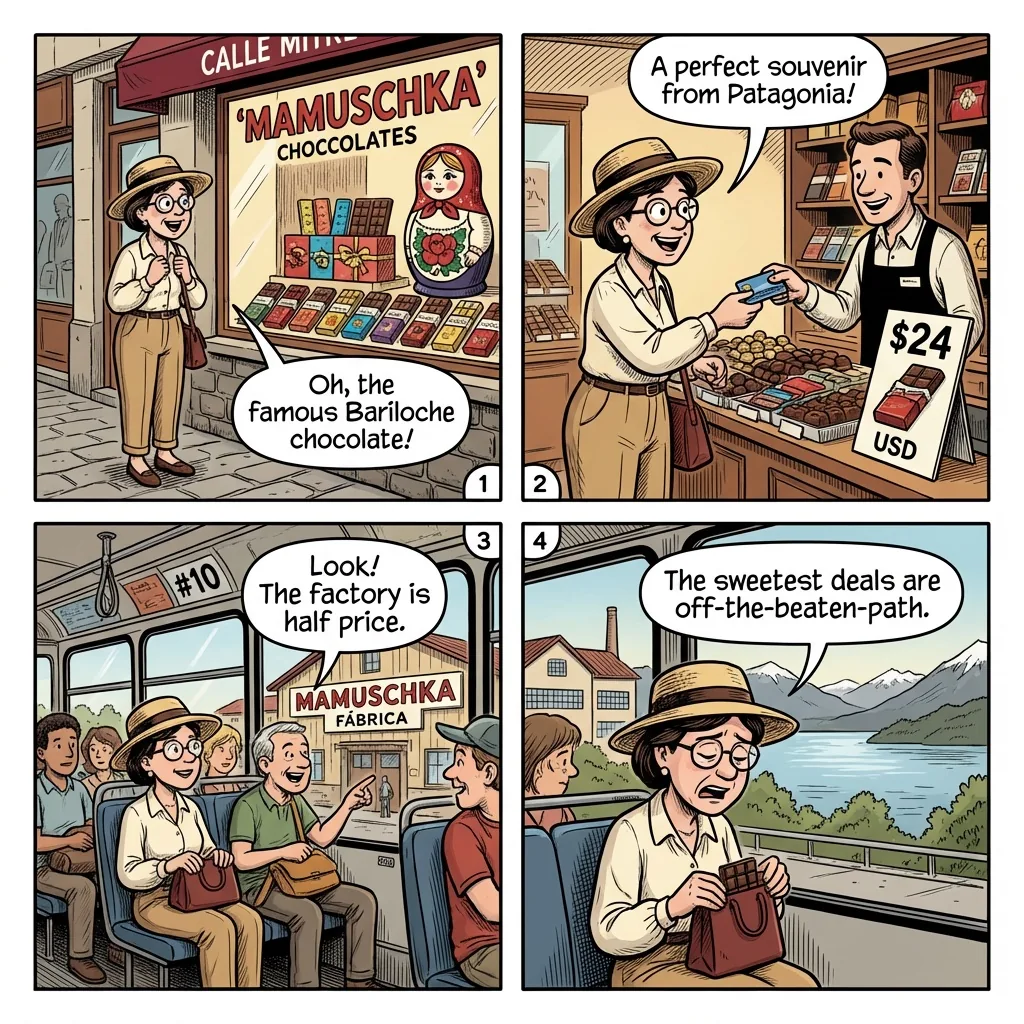 Bariloche Chocolate Shop Tourist Markup — comic illustration