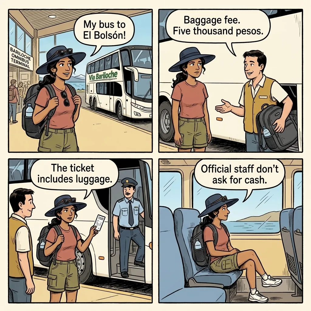 Bariloche BRC Airport & Long-Distance Bus Terminal Overcharge — comic illustration