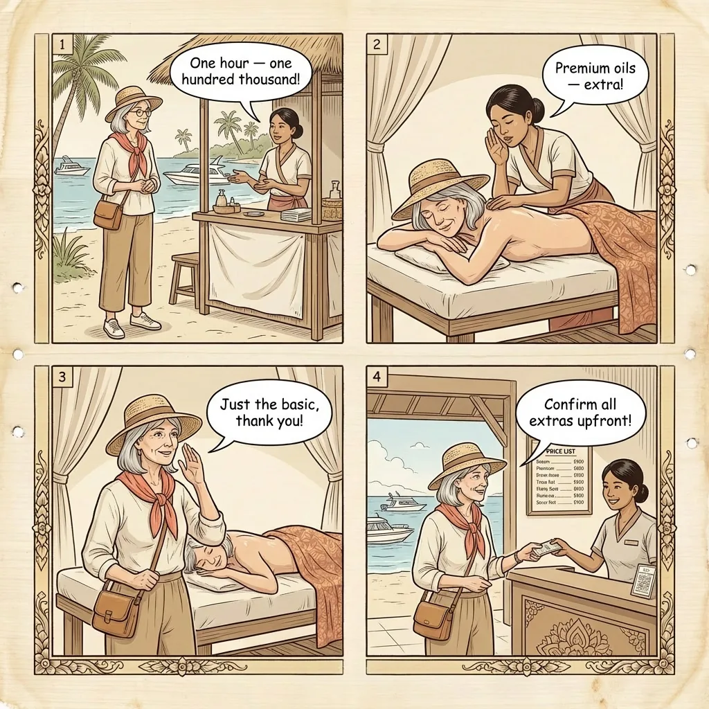 Batam Massage Parlor / KTV 'Plus Plus' Extras Extortion Scam — comic illustration