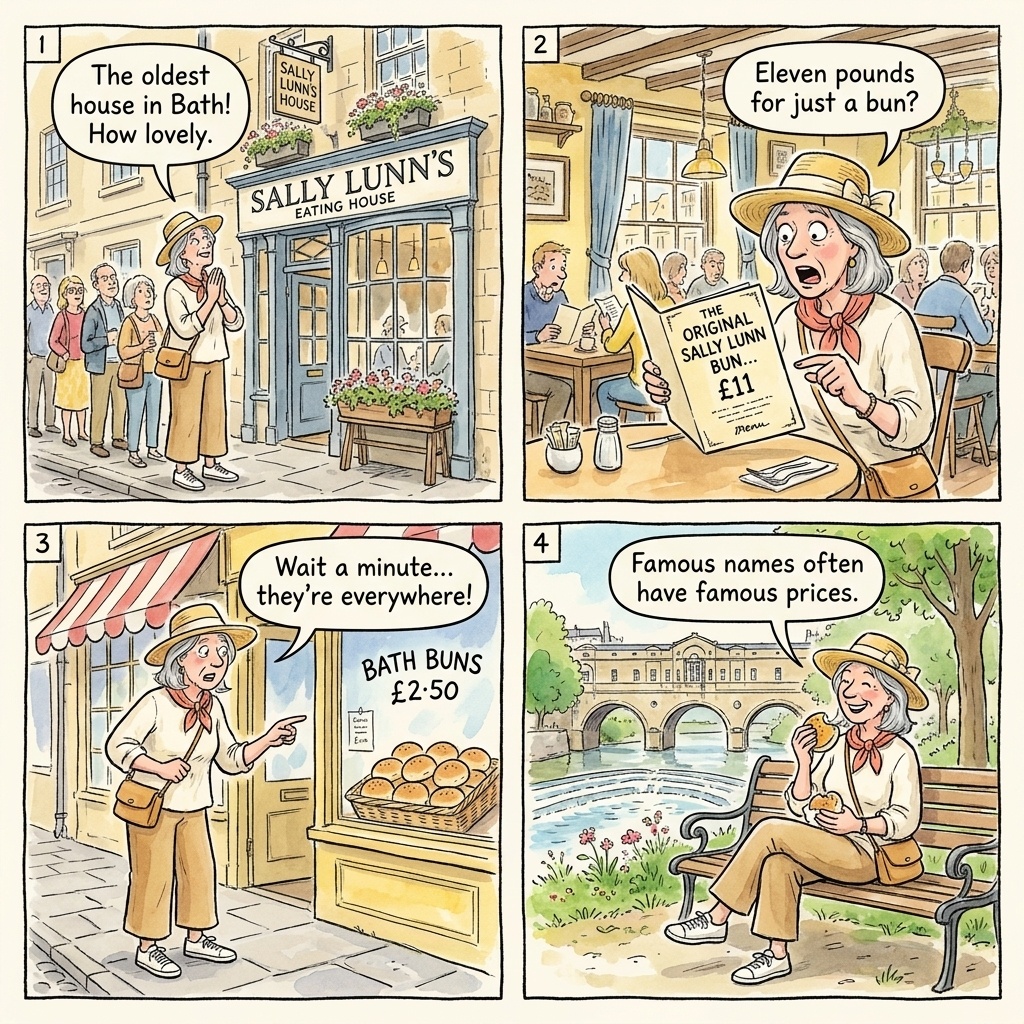Sally Lunn's & Pulteney Bridge Tourist-Trap Restaurants — comic illustration