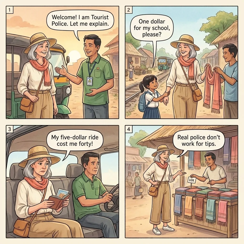 The Battambang Bamboo Train Tourist-Trap Circuit — comic illustration