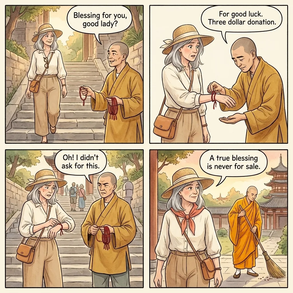 The Phnom Sampeau Fake-Monk Blessing — comic illustration