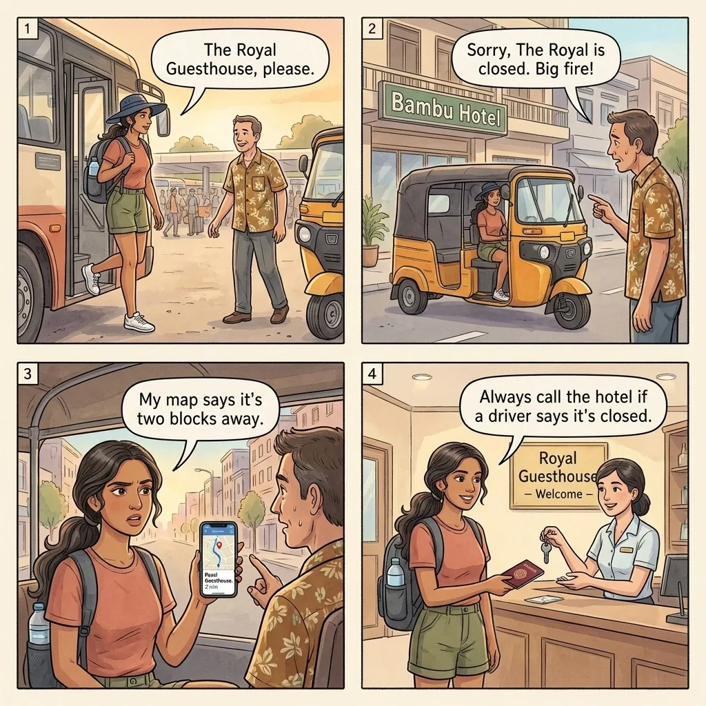 The Battambang Bus-Station Tuk-Tuk Hotel Hijack — comic illustration