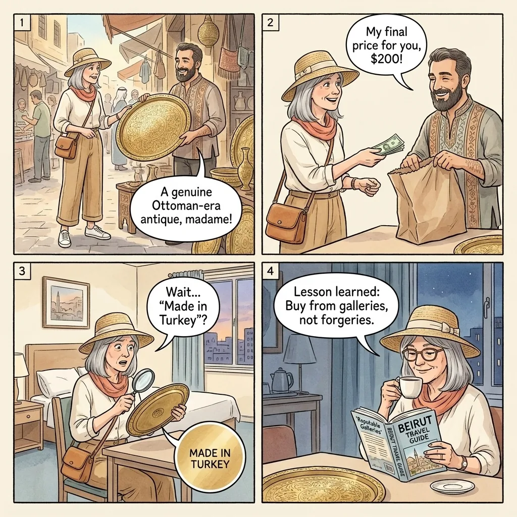 The Beirut Souks Phoenician-Forgery Sale — comic illustration