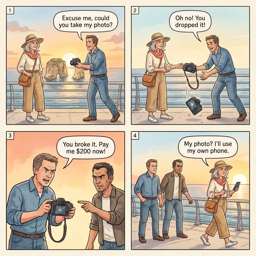 The Pigeon Rocks Broken-Camera Setup — comic illustration