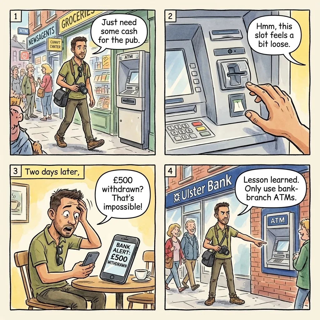 The Botanic Avenue ATM Skimmer — comic illustration