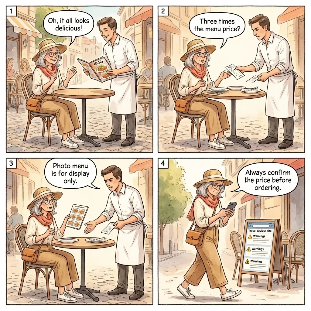 Restaurant Menu Switch & Inflated Bill — comic illustration