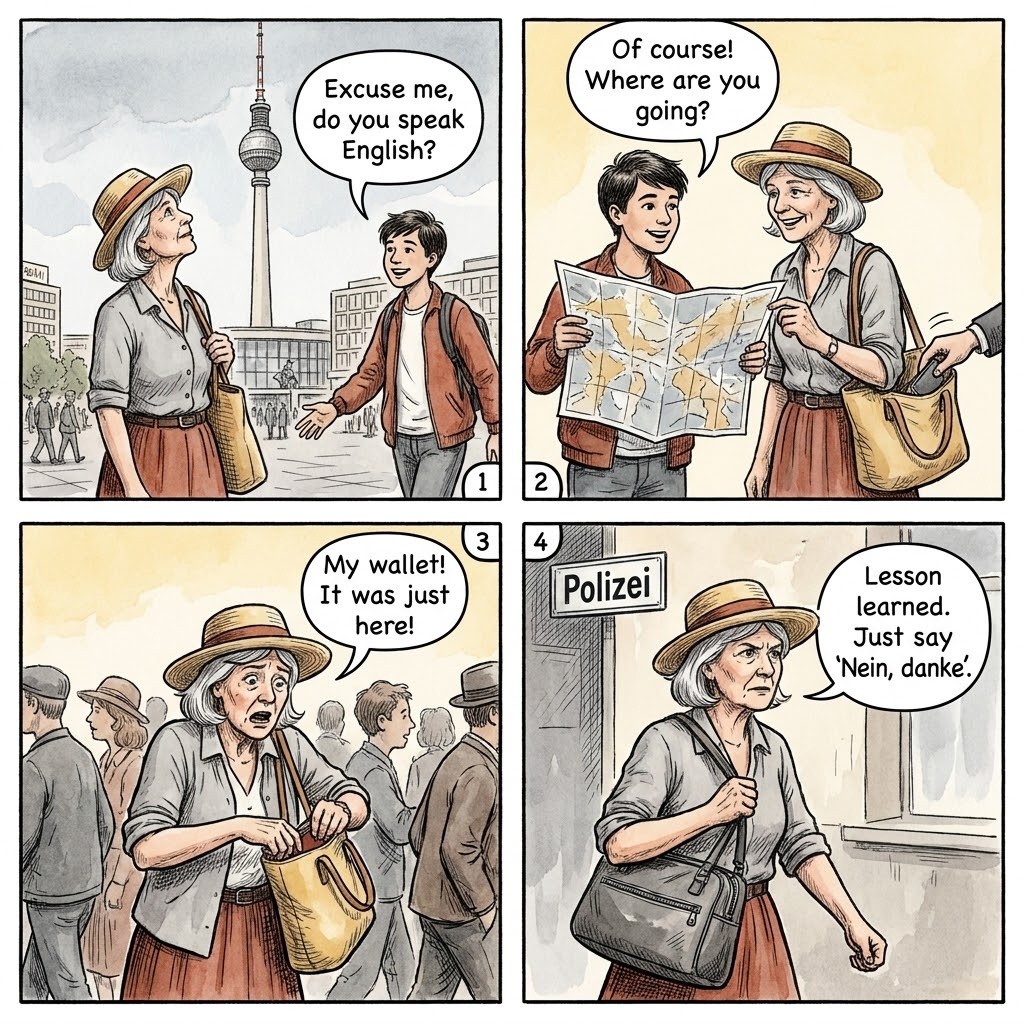 Alexanderplatz Pickpocket Team — comic illustration