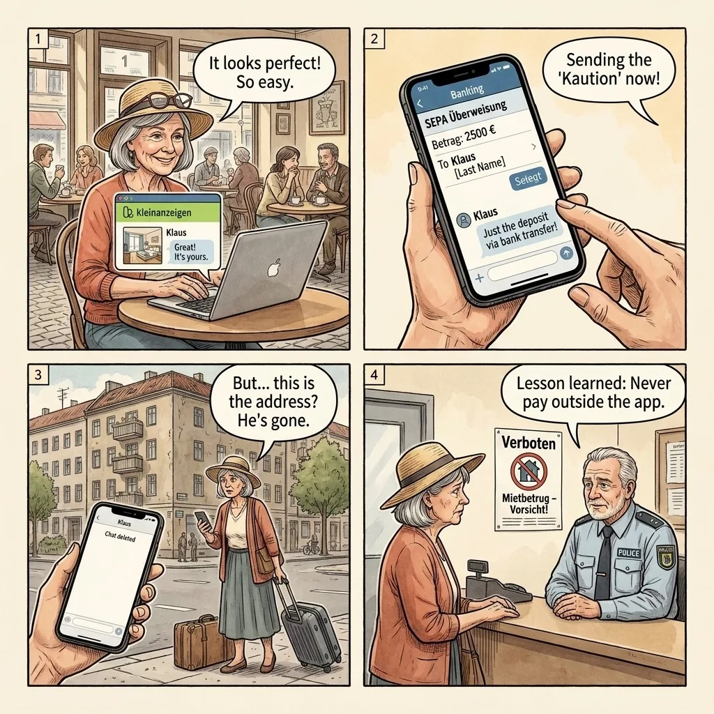 Berlin Apartment / STR Rental Scam — comic illustration