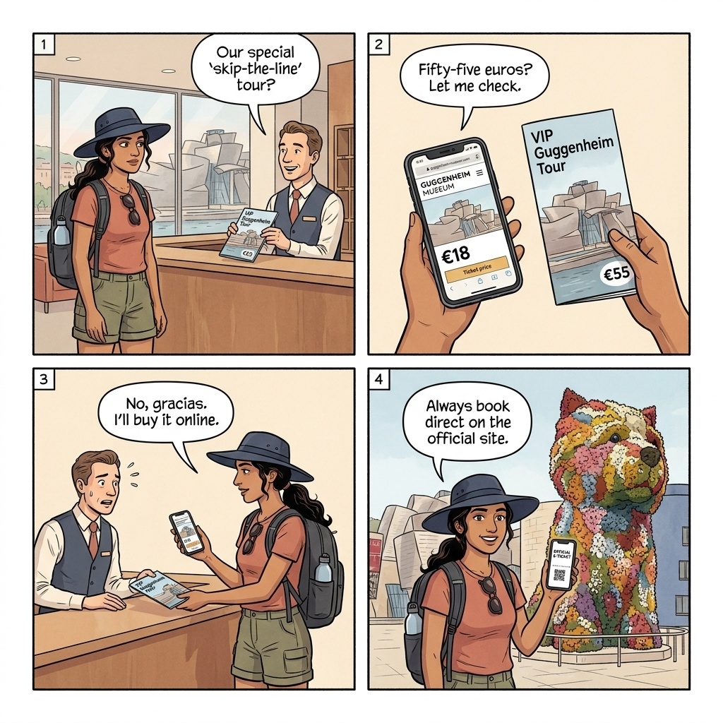 Fake Guggenheim Museum Ticket Sites & Tour Resellers — comic illustration