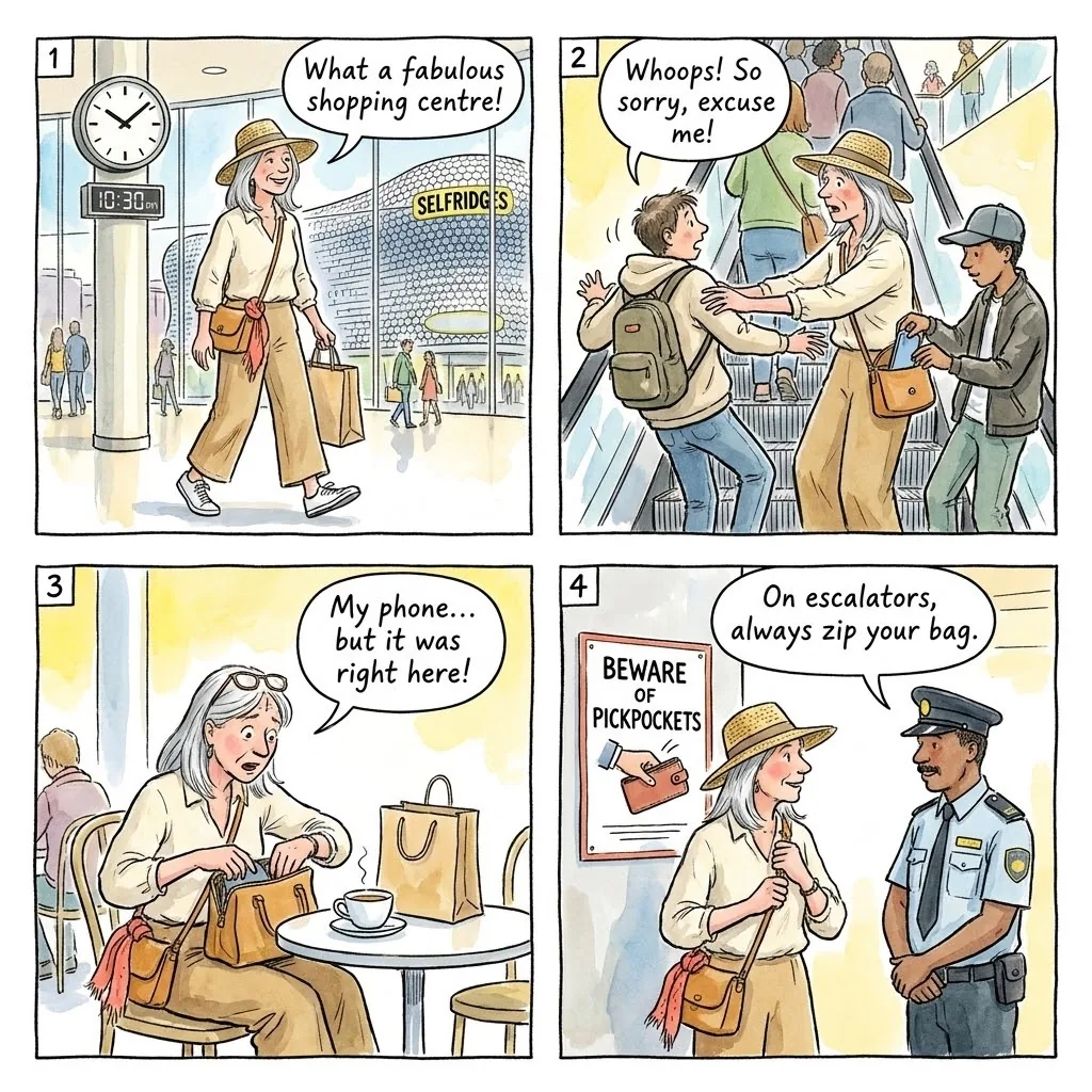 The Bullring Pickpocket Team — comic illustration