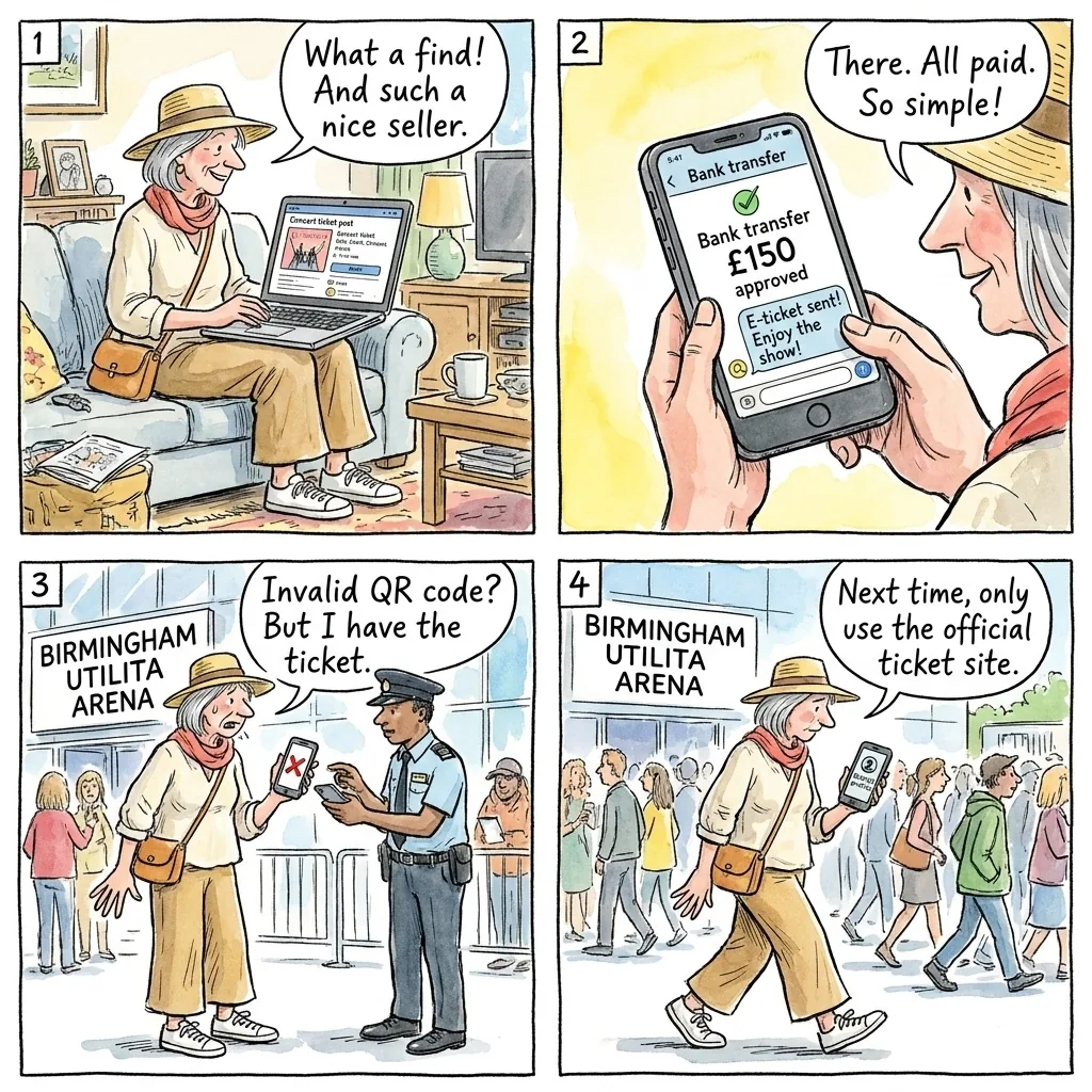 The Concert Ticket Fraud — comic illustration