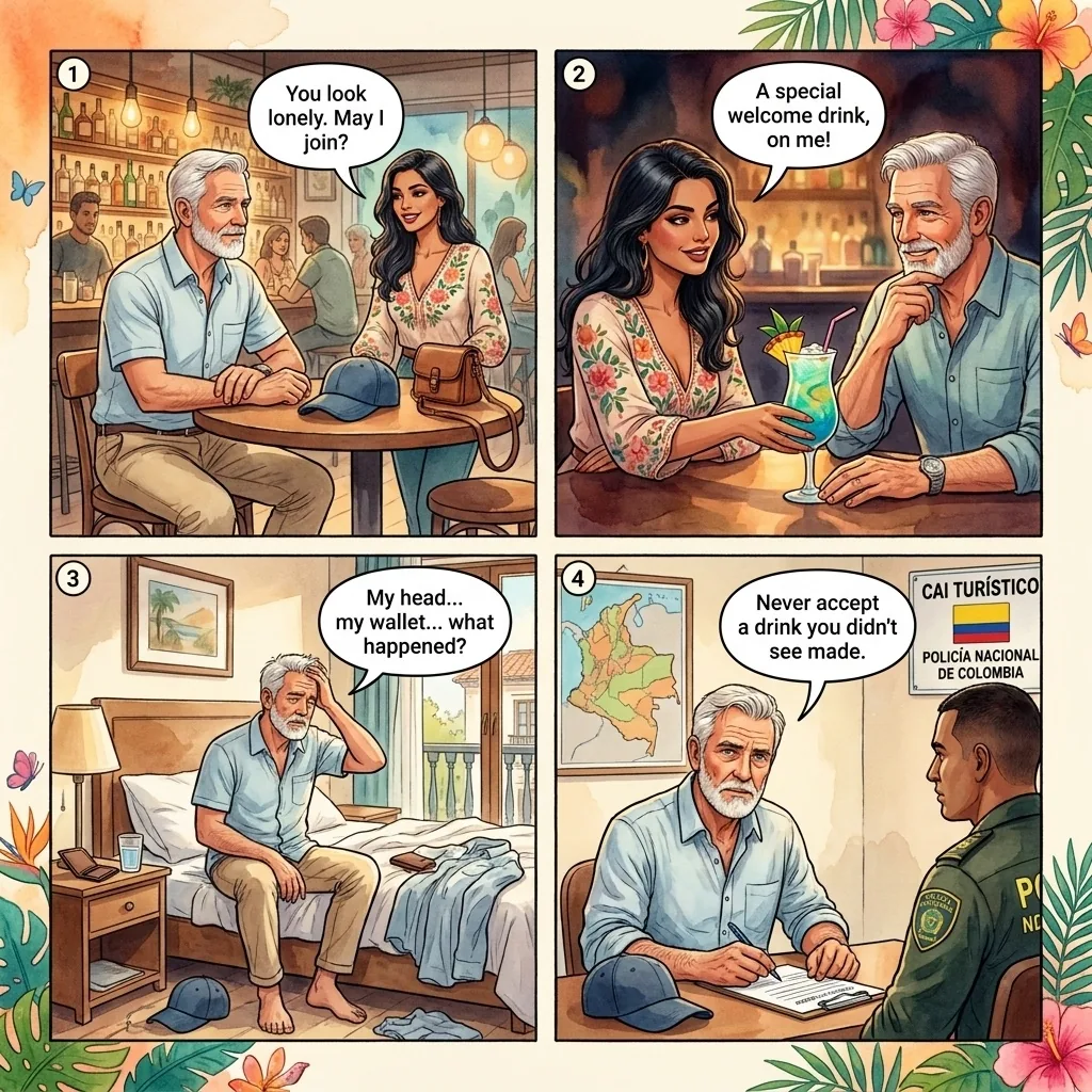Scopolamine Drink Spiking — comic illustration