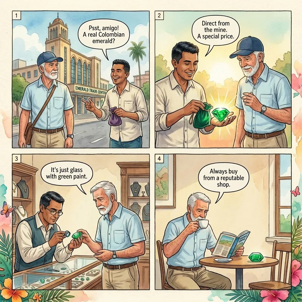 Fake Emerald Street Sale on Avenida Jiménez — comic illustration