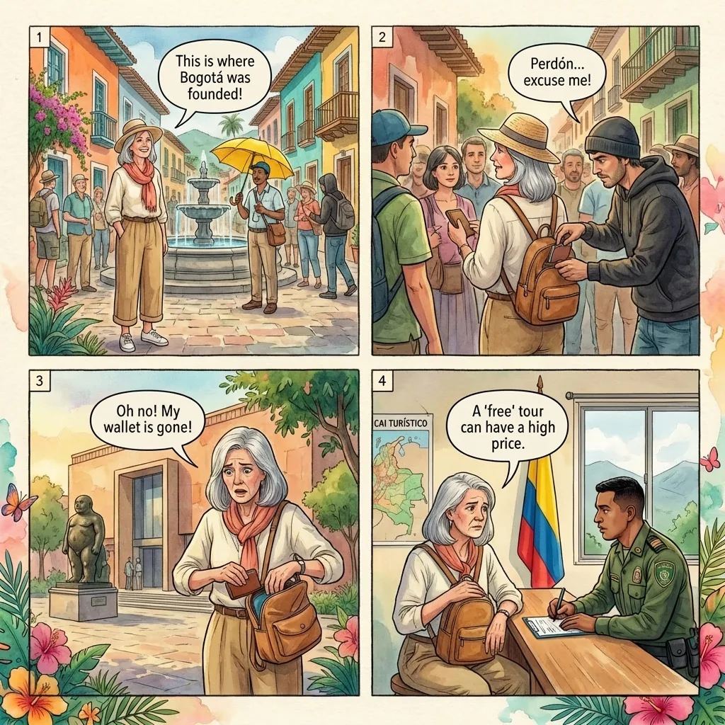 La Candelaria Walking-Tour Pickpocketing — comic illustration